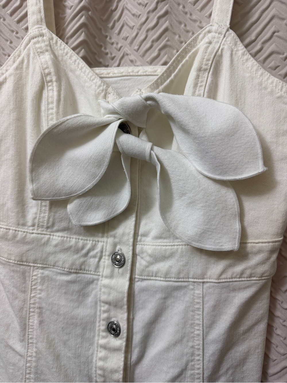 7 For All Mankind Double Tie Mini Dress Buttoned Denim Jean SZ S - Picture 3 of 5
